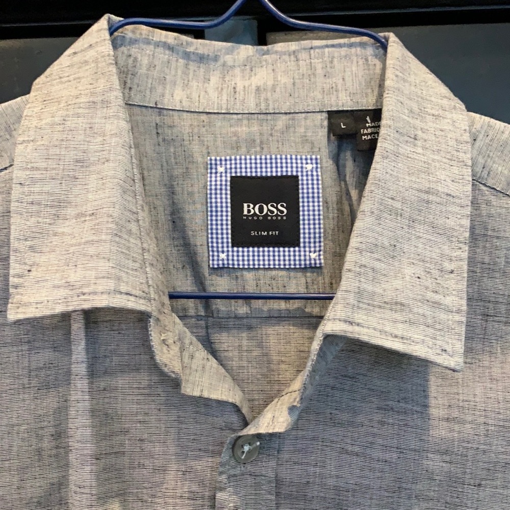 Boss Sharp Tailored Gray Linen look S/S shirt!!